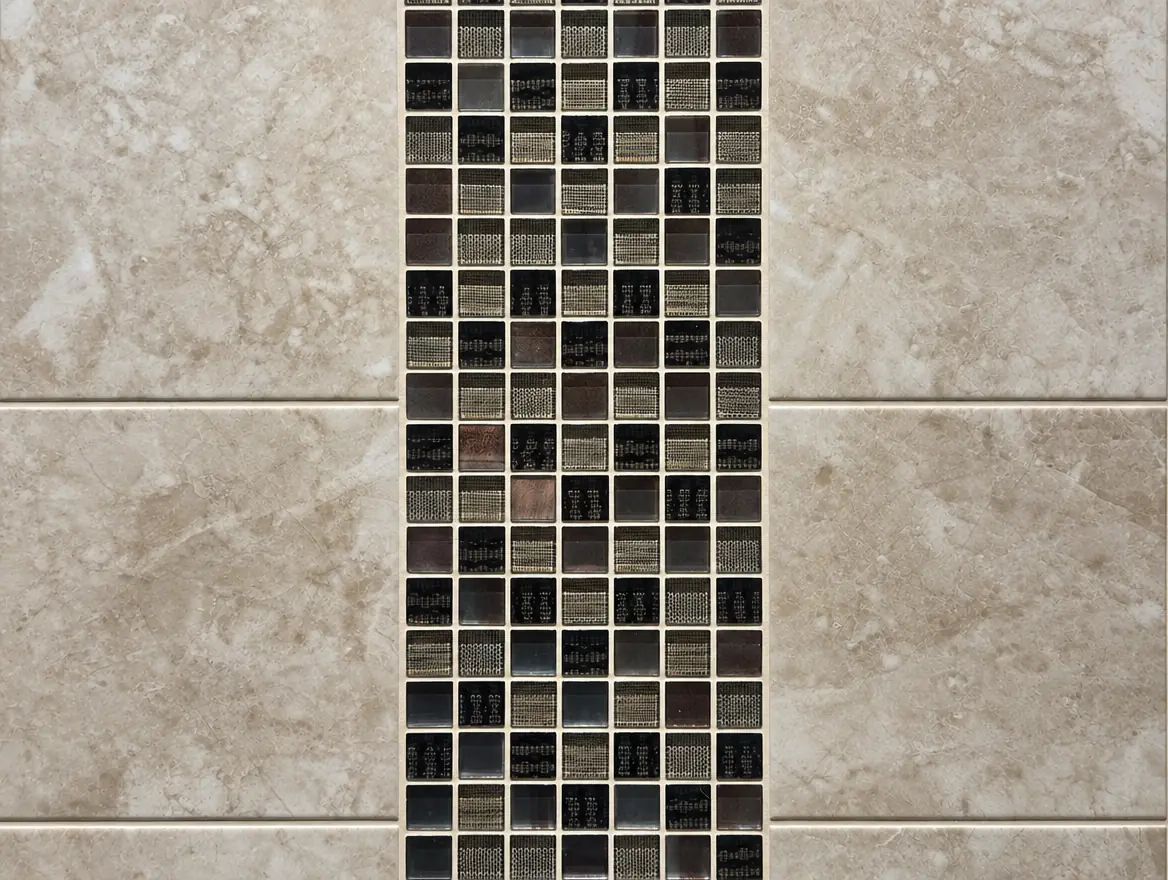 Close-up of mosaic tile strip and grout by LN Ceramics